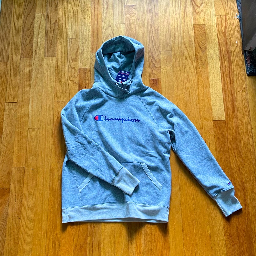 NWT champion grey fleece pullover hood size medium